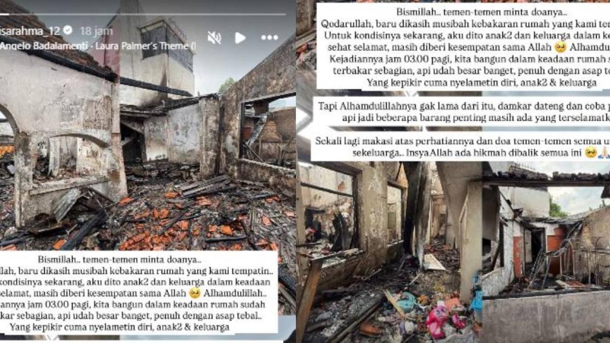RUMAH ARTIS KEBKARAKAN - Kondisi rumah Anisa Rahma eks Cherrybelle yang hangus terbakar.