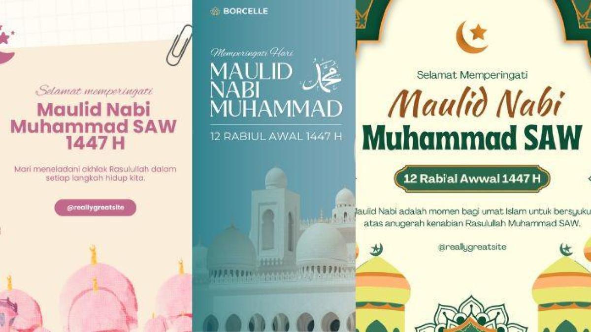 GAMBAR UCAPAN - Berikut ini kumpulan link download poster Maulid Nabi 2025 dengan desain menarik yang cocok dibagikan di media sosial.