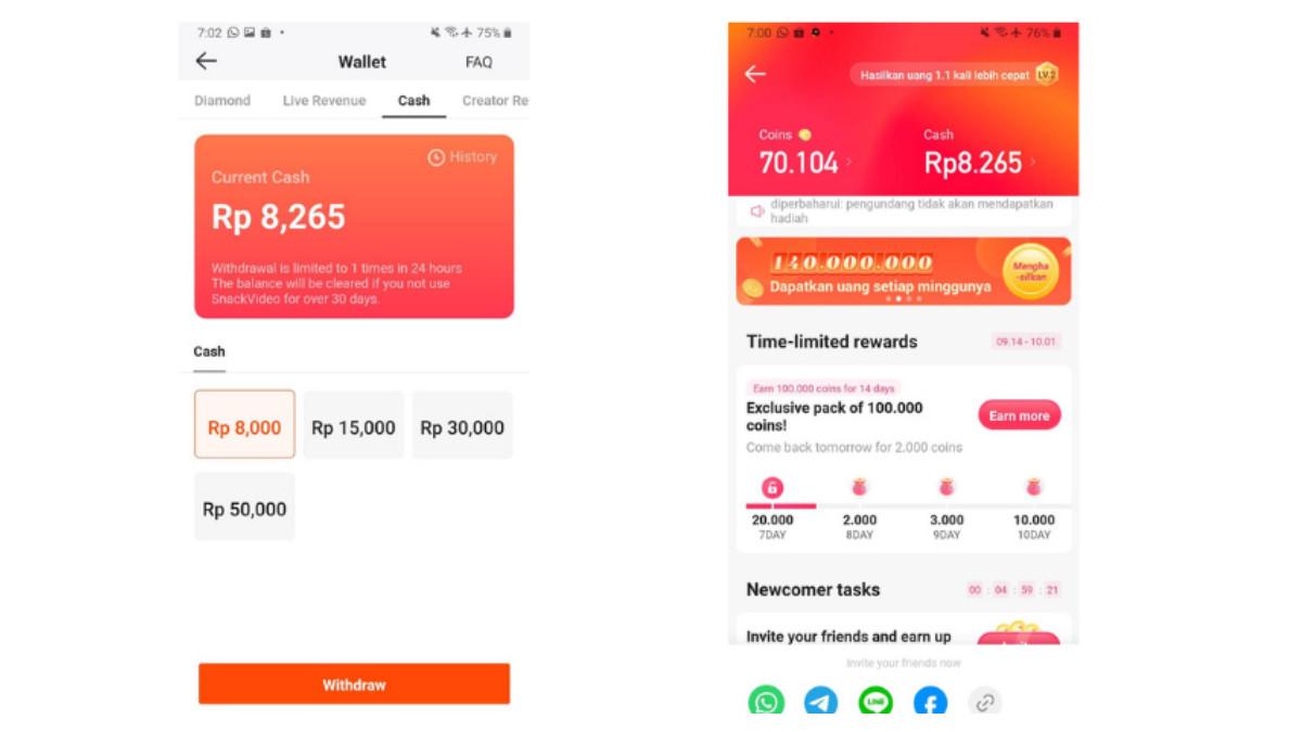 Bermodal HP dan kuota, kamu bisa dapatkan penghasilan tambahan dari Snack Video setiap hari! Intip rahasia cara nonton dan bikin video biar cepat cuan di sini.