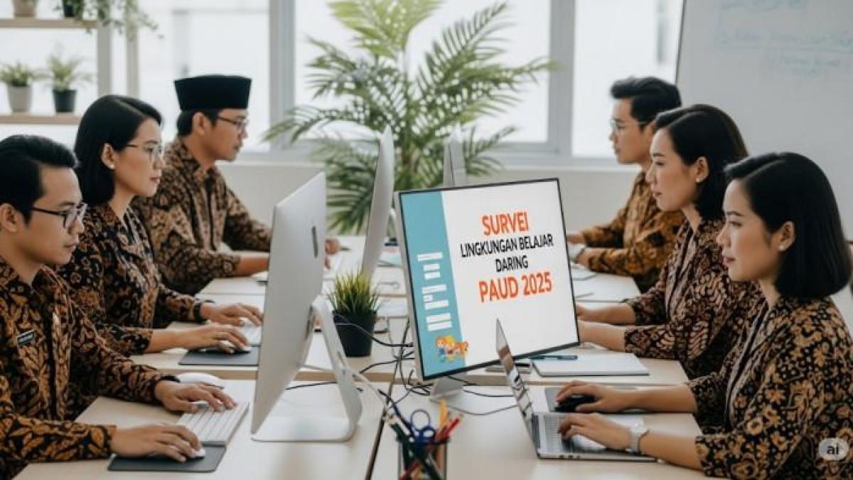 jADWAL SULINGJAR PAUD - Gambar guru-guru di Indonesia yang sedang mengisi survei lingkungan belajar pendidikan anak usia dini (Sulingjar PAUD) 2025 secara daring dibuat dengan kecerdasan buatan (AI), Kamis (7/8/2025).