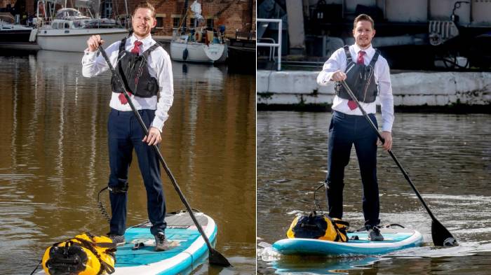 Lelah Terjebak Macet Setiap Hari, Pria Ini Pilih ke Kantor Pakai Papan Dayung & Lewati Sungai