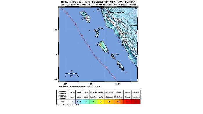 Gempa Guncang Kepulauan Mentawai Magnitudo 6.1, Getaran Terasa hingga Padang