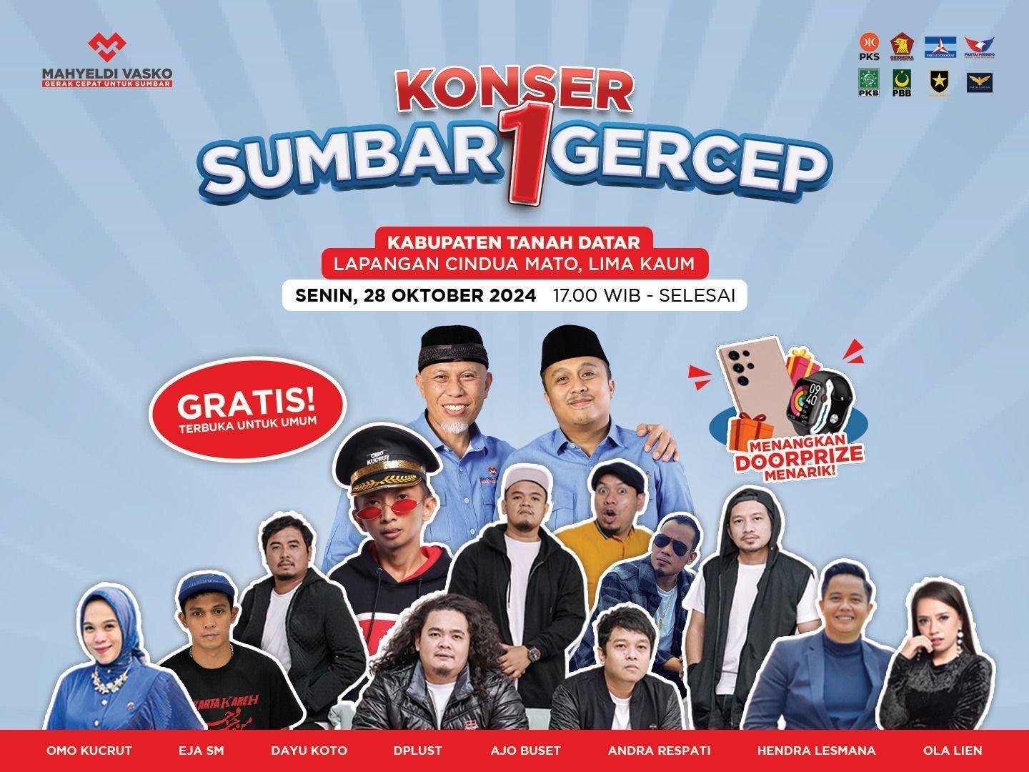 Besok, Konser Sumbar Gercep Mahyeldi-Vasko Ke-7 Digelar di GOR Batu Batupang Solok