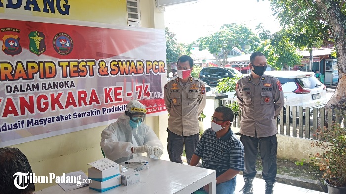 Sambut HUT Bhayangkara ke-74, Polda Sumbar Periksa Kesehatan Wartawan Dengan Rapid Test