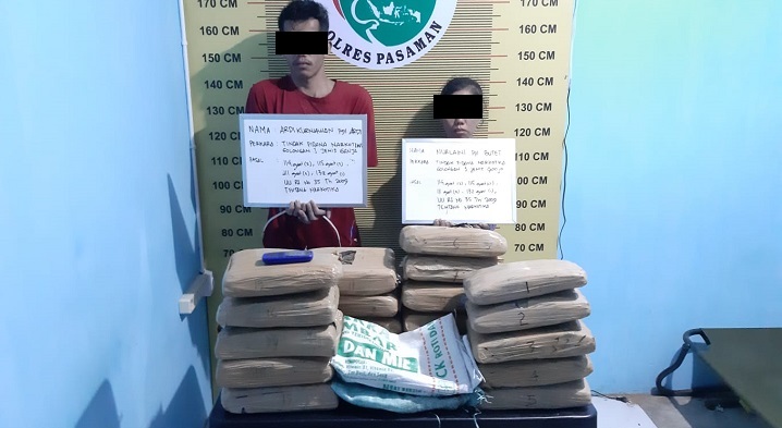 Sepasang Kurir Narkoba Ditangkap Polres Pasaman, 2 Karung Daun Ganja Diamankan