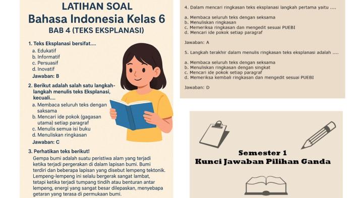 10 Soal Bahasa Indonesia Kelas 6 BAB 4 Semester 1, Kunci Jawaban Teks Eksplanasi