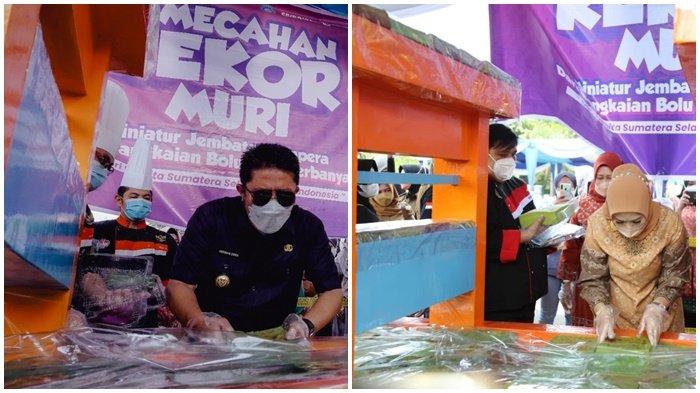 Herman Deru Bangga Miniatur Jembatan Ampera dari Rangkaian Bolu Kojo Terbanyak Dapat MURI