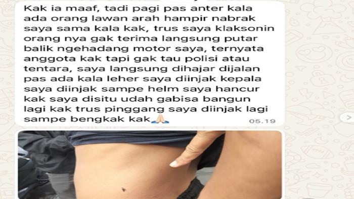 DIHAJAR OKNUM - Tangkapan layar Instagram. Chat Faisal asisten Zaskia Adya Mecca yang dihajar sosok ngaku oknum