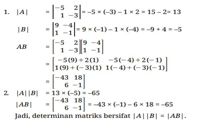 ILUSTRASI JAWABAN - Matematika Tingkat Lanjut kelas 11 SMA halaman 34, Eksplorasi, Sifat Determinan Matriks.