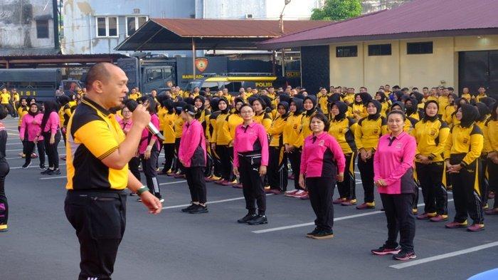 Tetap Jaga Kebugaran, Polwan Polda Sumsel Senam Bersama, Meriahkan HUT Polwan ke-75