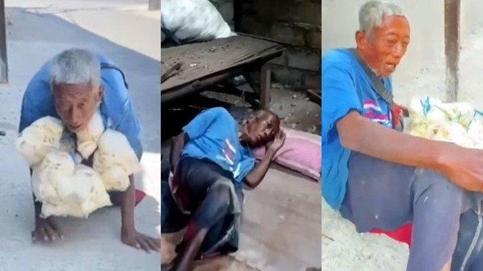 Kisah Mbah Puji, Kakinya Lumpuh Jualan Kerupuk Sambil Merangkak, Sebatang Kara Tidur Beralas Kardus