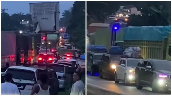 MACET PANJANG- Kondisi macet parah di Jalintim Muba Desa Berau, Minggu (15/3/2026).