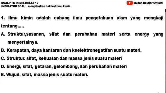 Prediksi Soal PTS/UTS Mapel Kimia Kelas 10 SMA/MA Beserta Kunci Jawaban Semester 1 Tahun 2023