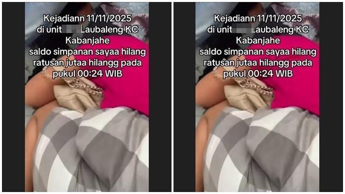 SALDO BANK LENYAP - Rekaman video seorang nasabah bank B*I yang histeris karena saldonya ratusan juta telah lenyap secara tiba-tiba, Selasa (11/11/2025). Dalam video yang telah viral itu, nasabah tersebut merupakan nasabah dari bank B*I KCP Laubaleng, Kabupaten Karo. (TRIBUN MEDAN/screenshot akun Tiktok @ownerribunacollection)