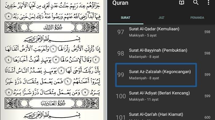 Surat Az-Zalzalah Ayat 1-8 dan Artinya Lengkap Tulisan Arab, Latin, Suratnya Ringkas Bermakna Dalam