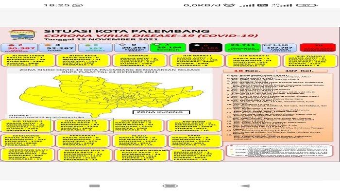 Update Virus Corona di Palembang 12 November, Kasus Aktif Tersebar di 8 Kecamatan, 2 Mendominasi