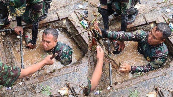 Isinya Bangkai dan Sampah, Serka Eri, Anak Buah Jenderal Andika Perkasa Selami Got  Sedalam 4 Meter