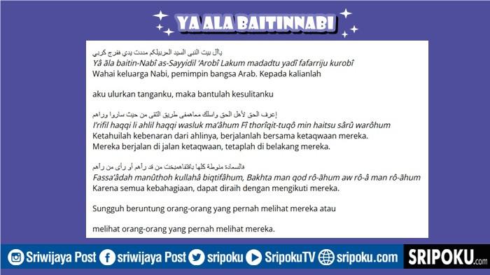 Lirik Sholawat Ya Ala Baitinnabi Lengkap Arab, Latin, Arti Pujian pada Nabi