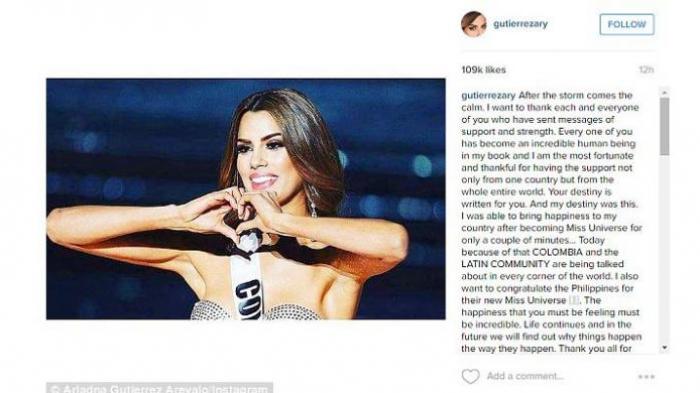 Soal Insiden Salah Sebut Nama, Ini Komentar Miss Kolombia