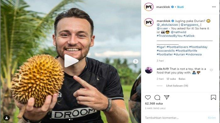 VIDEO : Jawab Tantangan Fans, Pemain Persija Marc Klok Juggling Menggunakan Buah Durian