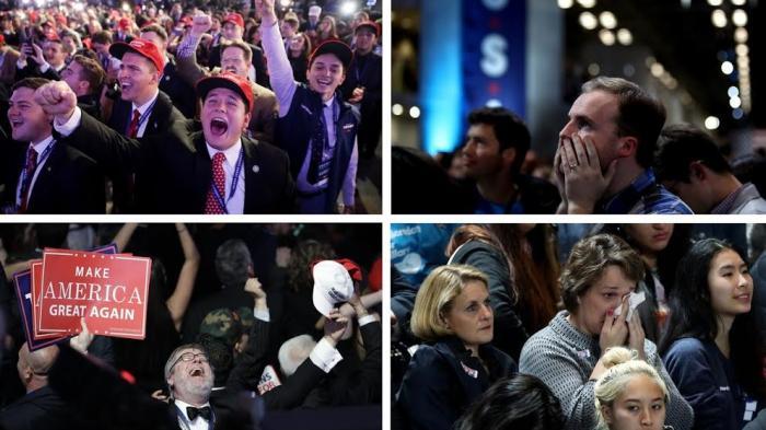 Air Mata Pendukung Hillary Clinton dan Teriakan Kegembiraan Pendukung Donald Trump