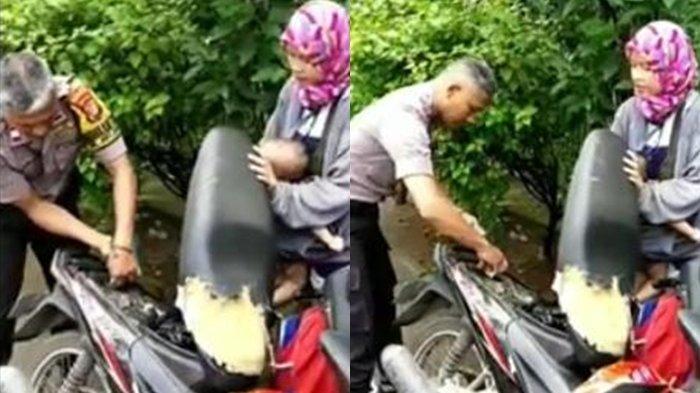 Polisi Ini Tolong Ibu-Ibu Kehabisan Bensin (Kolase/Sripoku.com)