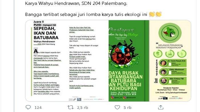 Puisi Siswa SD Palembang Ini Viral: Aku Tak Dapat Sepeda dari Pak Jokowi, Nama Edhy Prabowo Disebut