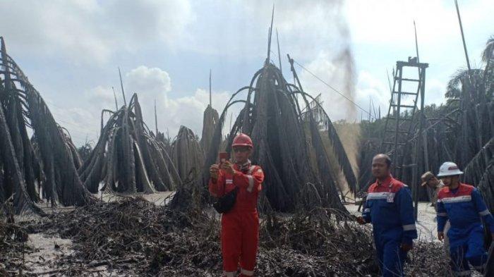 Semburan Lumpur Setinggi 30 Meter Mendadak Muncul di Kebun Warga Desa Kaliberau Bayung Lencir Muba