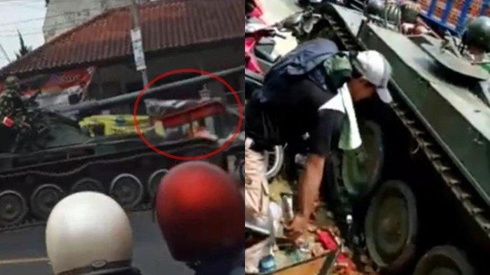 TANK Tempur TNI AD Tabrak Gerobak Gorengan dan 4 Unit Sepeda Motor, Sempat Menikung Tajam di Jalanan
