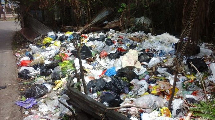 Sampah Menumpuk di Tepi Jalan Lunjuk Jaya, Sekitar 50 Meter dari Kantor Dinas Perindustrian