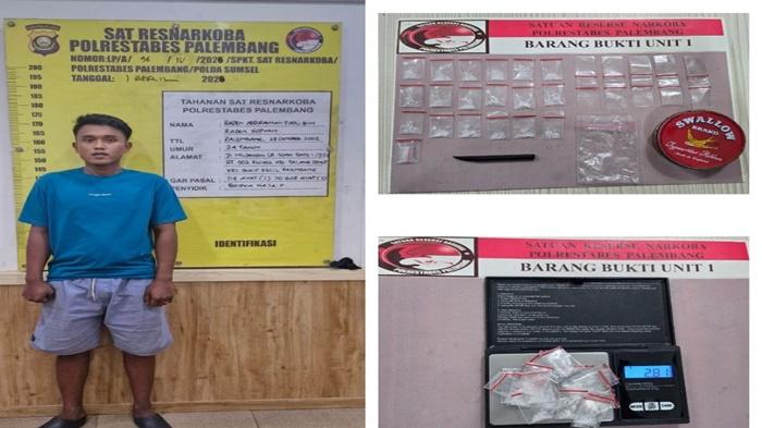 Pengedar Narkoba di Palembang Ditangkap Polisi yang Nyamar Sebagai Pembeli, 19 Paket Sabu Diamankan