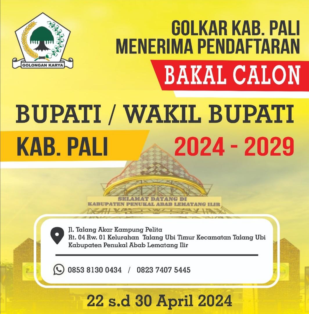 Partai Golkar Buka Pendaftaran Bakal Calon Bupati-Wakil Bupati PALI 2024, tak Ada Persyaratan Khusus