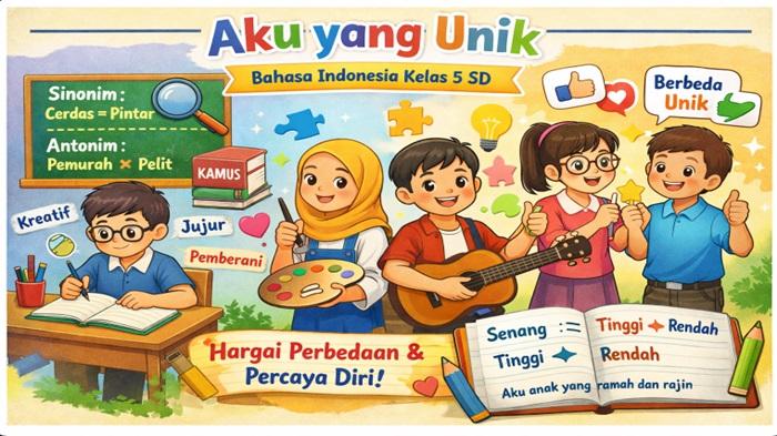 Ringkasan Materi dan Soal HOTS Bahasa Indonesia Kelas 5 SD Materi Bab 1 Aku yang Unik - Sripoku.com