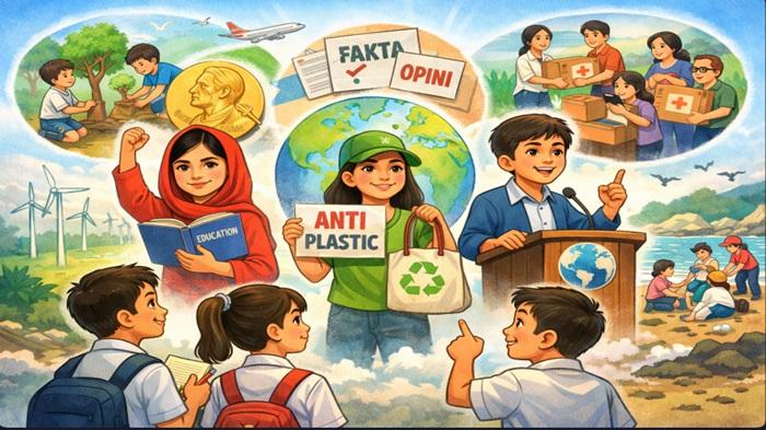 Ringkasan Materi & Soal HOTS Bahasa Indonesia Kelas 6 SD Materi Bab 1 Anak-anak yang Mengubah Dunia - Sripoku.com