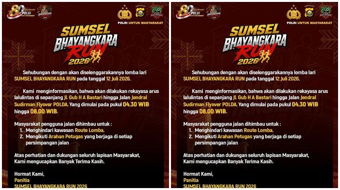 Ada Event Bhayangkara Run, Jalan HA Bastari Hingga Sudirman Akan Ditutup Sementara Minggu 12 Juli - Sripoku.com