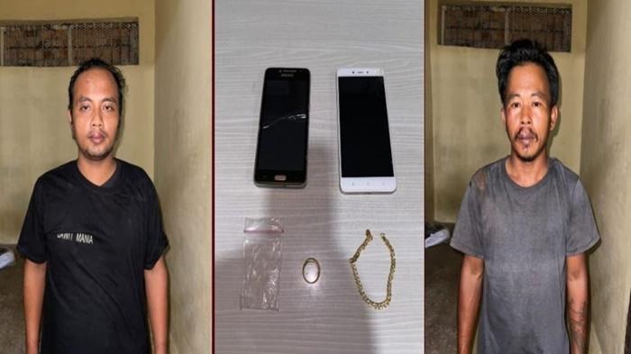 Sarjiman-dan-Selamet-ketika-diamankan-di-Mapolsek-Keluang-bersama-barang-bukti-hasil-curian.jpg