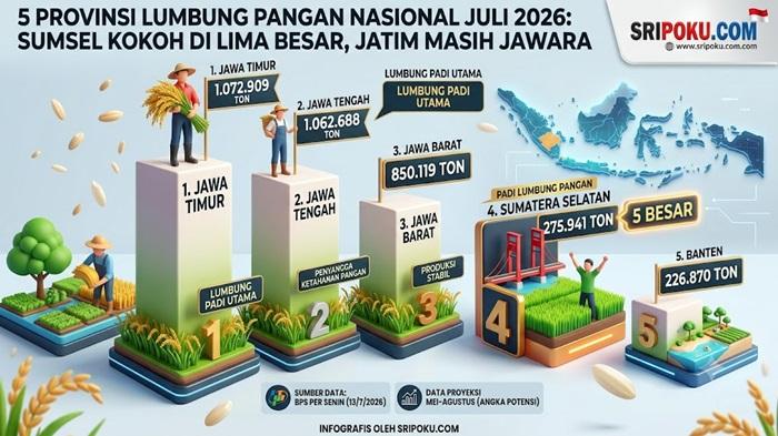 5 Provinsi jadi Lumbung Pangan Nasional Juli 2026: Sumsel Kokoh di Lima Besar, Jatim Masih Jawara - Sripoku.com