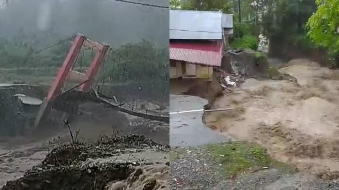 JEMBATAN PUTUS - Sedikitnya dua jembatan di Kecamatan Labuan, Kabupaten Donggala, Sulawesi Tengah, ambruk diterjang Banjir, Minggu (11/1/2026). Jembatan ambruk di Desa Labuan Lumbubaka dan Desa Labuan Kungguma.