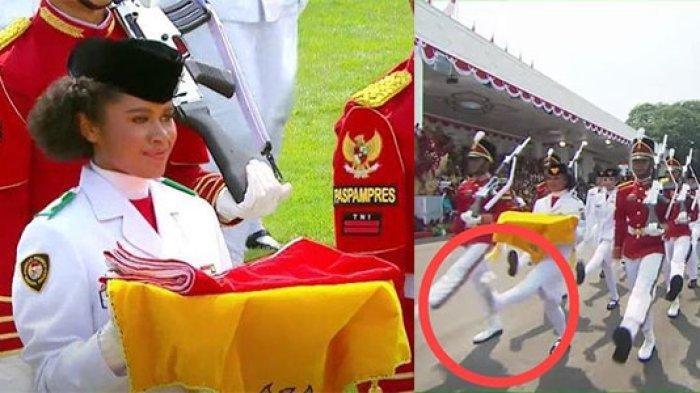 SOSOK Pembawa Baki Lilly Indiani! Tetap Melangkah Meski Sepatu Lepas Saat Kibarkan Merah Putih
