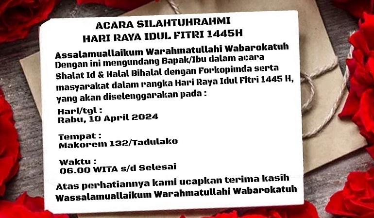 Korem 132/Tadulako Gelar Salat Idulfitri Bersama