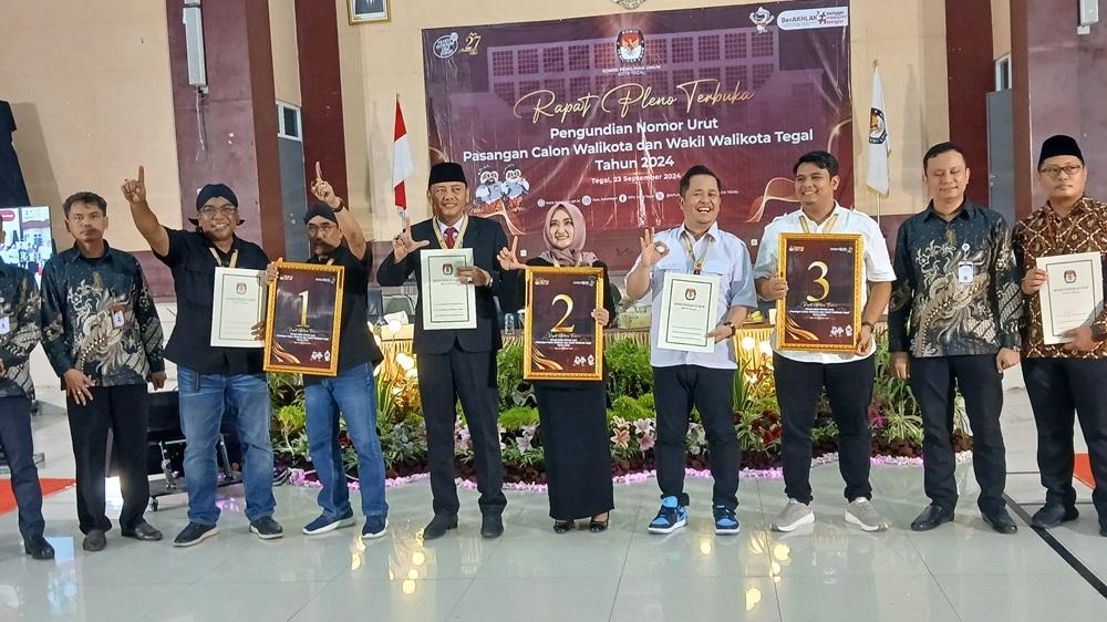 Resmi! Berikut Nomor Urut Paslon Edy-Satori, Dedy-Iin dan Faruq-Ashim di Pilkada Kota Tegal