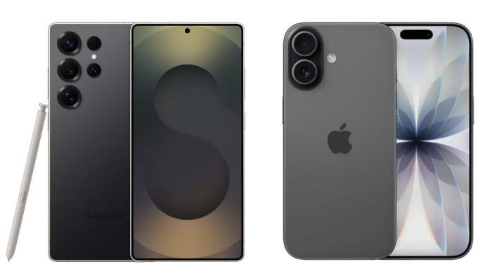 PERBANDINGAN HP - Kolase tangkapan layar tampilan HP Samsung Galaxy S25 Ultra dan iPhone 17 yang diambil dari website Samsung.com dan iBox.co.id, Rabu (29/10/2025).