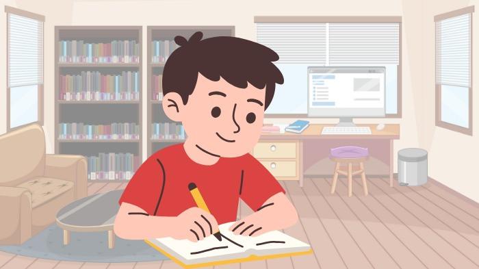 ILUSTRASI BELAJAR - Grafis ilustrasi belajar yang dibuat di Canva pada Senin (6/10/2025).