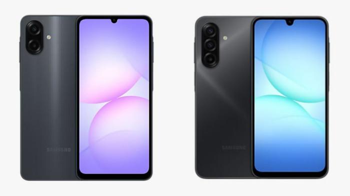 PERBANDINGAN HP - Tangkapan layar tampilan HP Samsung Galaxy A07 dan Samsung Galaxy A17 yang diambil dari website Samsung.com, Jumat (24/10/2025).