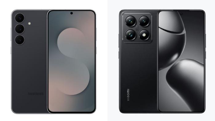 PERBANDINGAN HP - Tangkapan layar tampilan HP Samsung Galaxy S25 FE dan Xiaomi 14T Pro yang diambil dari website Samsung.com dan Mi.co.id, Rabu (1/10/2025).