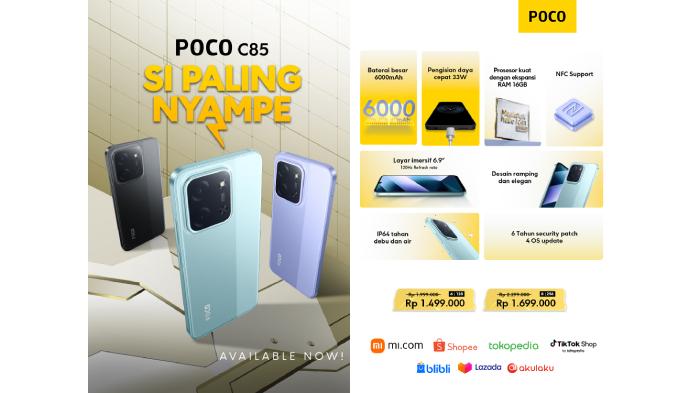 POCO C85 Resmi Hadir di Indonesia Tawarkan Baterai 6000mAh di Harga Mulai Rp1 Jutaan