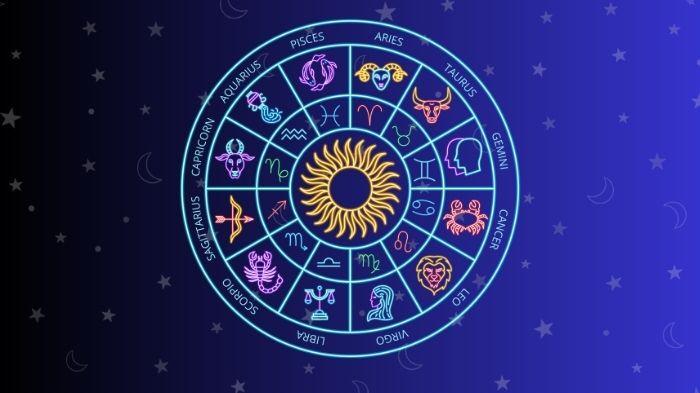 ILUSTRASI ZODIAK - Grafis Zodiak yang dibuat di Canva pada Senin (6/10/2025).