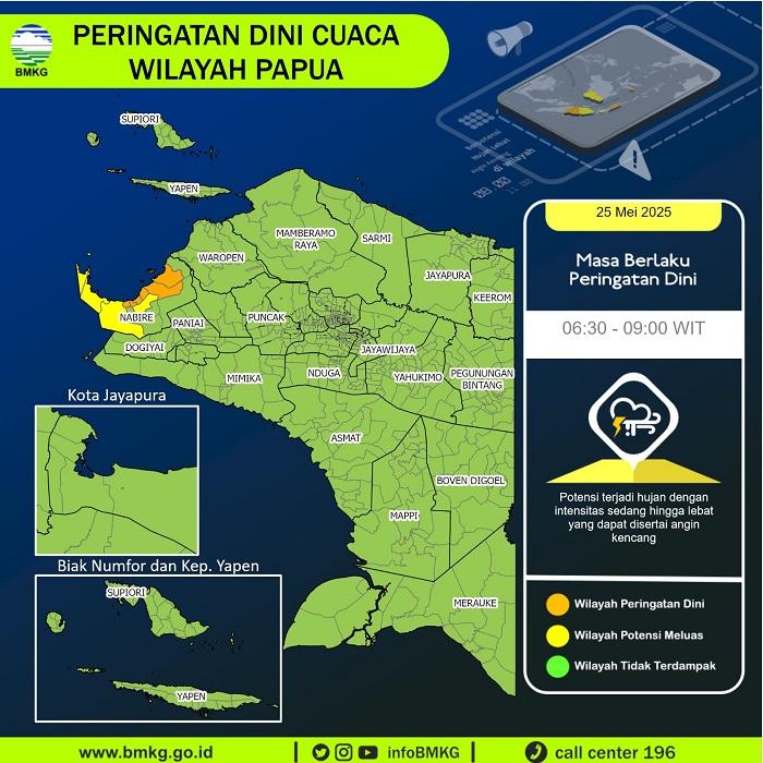 INFO Penting! Warga Nabire Diimbau Waspada Hujan Lebat Disertai Angin Kencang Pagi Ini