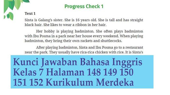 Kunci Jawaban Halaman 148 149 150 151 152 Bahasa Inggris Kelas 7 Kurikulum Merdeka: Progress Check 1