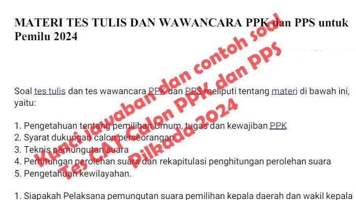 PDF Kunci Jawaban dan Contoh soal Tes CAT untuk Calon PPK dan PPS Pilkada 2024
